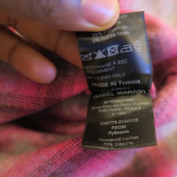 ISABEL MARANT ÉTOILE Reosi Check Wool Blend Button Shirt Pink Pearl Snap Size 40 - Picture 7 of 9